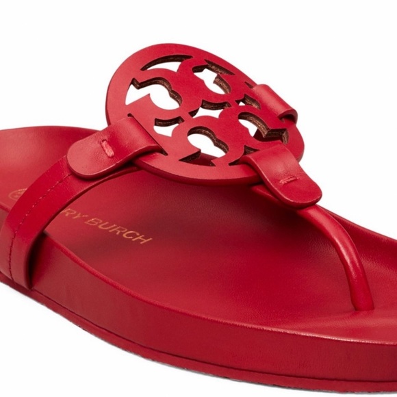 NWT Authentic Tory Burch Miller Cloud Red Leather Thong Sandals Size 11 M - Picture 15 of 16